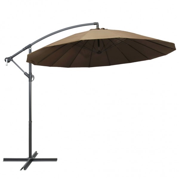 Um guarda-chuva pendente com pau de alumínio cinza taupe 3 m D