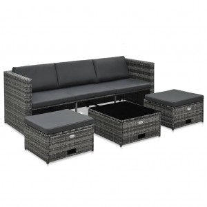 Set de muebles de jardín 4 pzas y cojines ratán sintético gris D