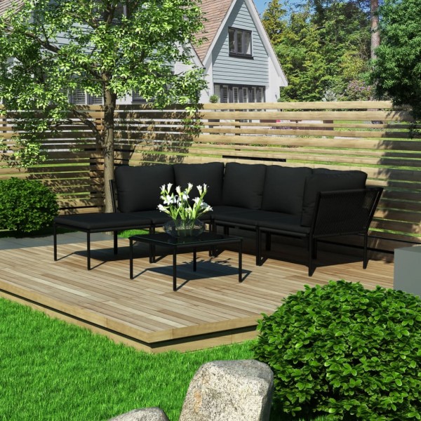 Conjunto de móveis de jardim 6 peças com almofadas PVC preto D