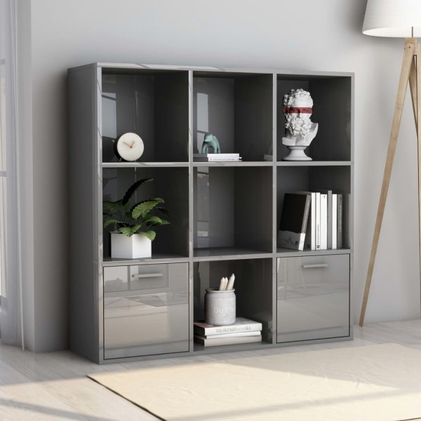 Estantería de madera contrachapada gris brillante 98x30x98 cm Estantería de madera contrachapada gris brillante 98x30x98 cm D