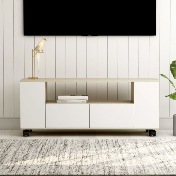 Mueble de TV madera contrachapada blanco y roble 120x35x48 cm D