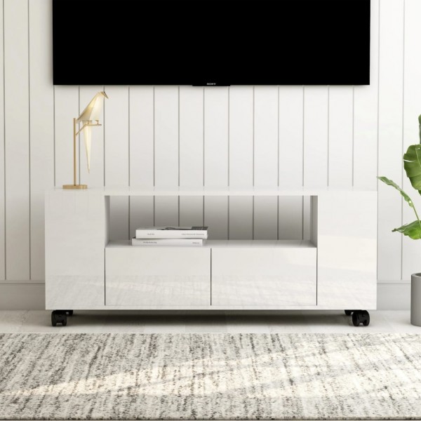 Mueble TV madera contrachapada blanco brillante 120x35x43 cm D