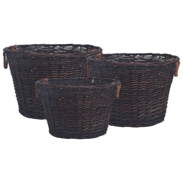 Conjunto de cestas empilháveis para lenha 3 unidades salgueiro marrom escuro D