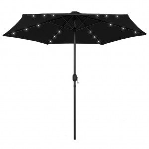 Sombrilla con luces LED y palo de aluminio negro 270 cm D