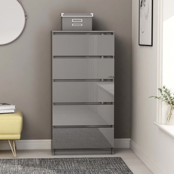 Aparador con cajones contrachapada gris brillante 60x35x121 cm Aparador con cajones contrachapada gris brillante 60x35x121 cm D