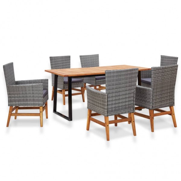 Set comedor jardín 7 pzas ratán sintético y madera acacia gris Set comedor jardín 7 pzas ratán sintético y madera acacia gris D