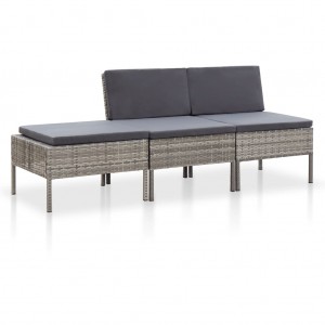 Set de muebles de jardín 3 pzas y cojines ratán sintético gris D