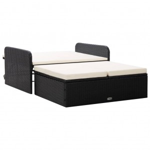 2 pcs conjunto lounge de jardim c/ almofadões vime PE preto H