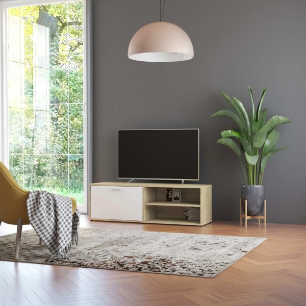 Mobiliário de televisão madeira contraplacada branca e carvalho 120x34x37 cm D