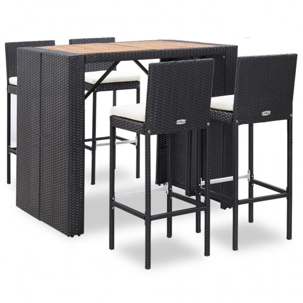 Mesa y sillas bar jardín 5 pzas ratán sintético y madera negro D