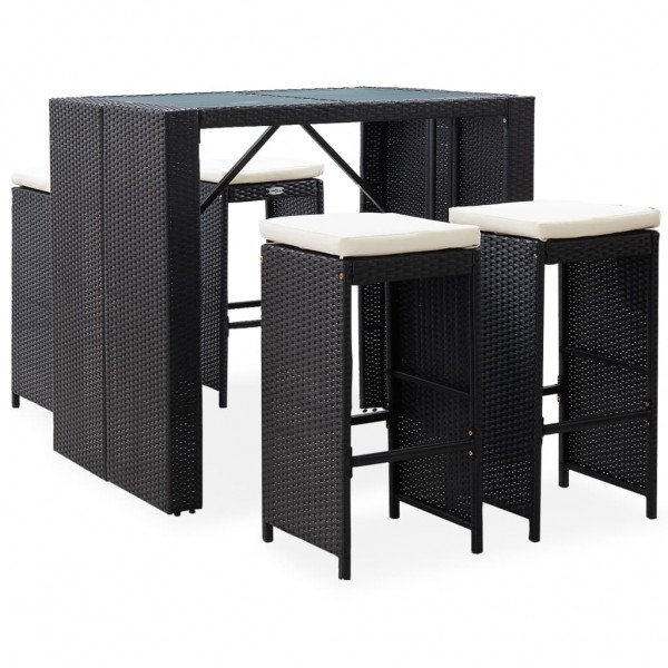 Mesa y sillas de bar jardín 5 pzas ratán sintético vidrio negro D