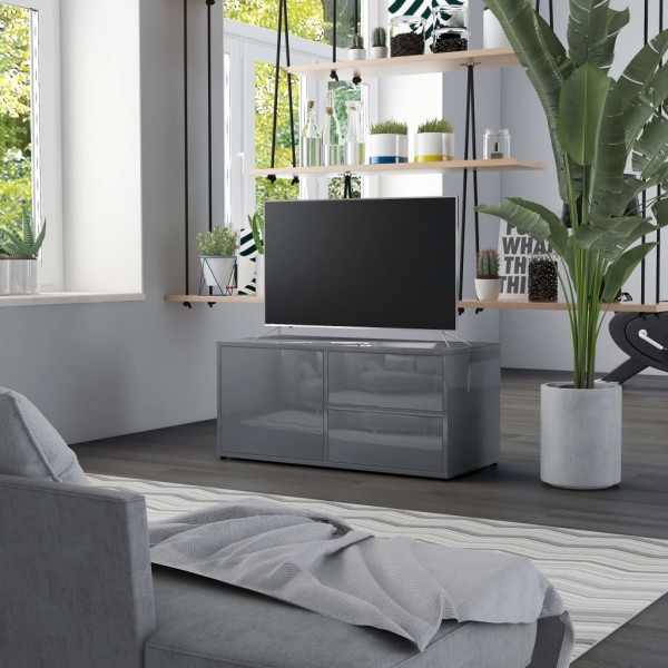 Mueble TV madera contrachapada gris brillante 80x34x36 cm D