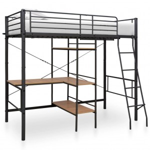 Estrutura de cama com mesa de metal cinza 90x200 cm D