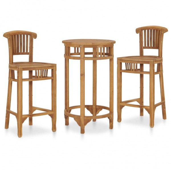 Conjunto de mesa e cadeiras de bar para jardim, 3 peças de madeira maciça de teca D