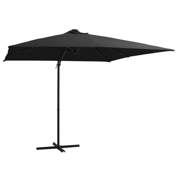 Guarda-chuva com luzes LED e poste de aço preto 250x250 cm D