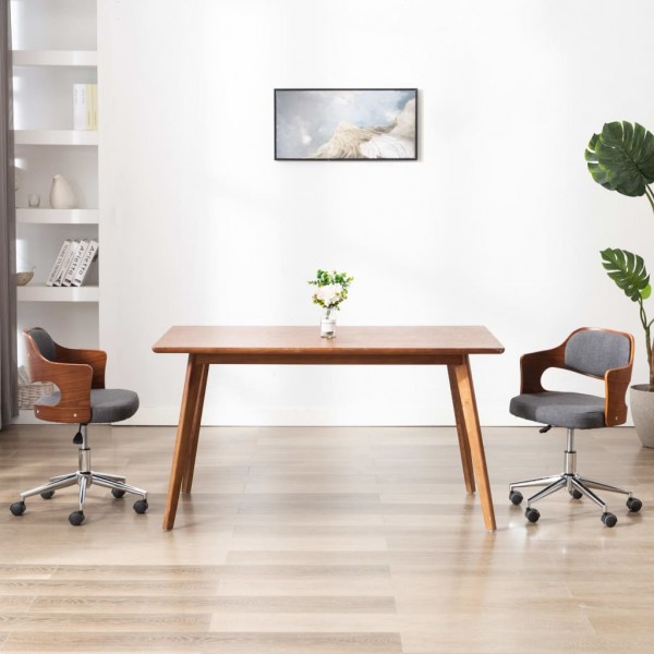 Cadeira de escritório giratória de madeira curva e tecido cinza D