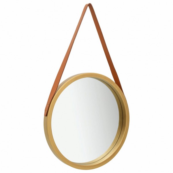Espejo de pared con correa dorado 50 cm D