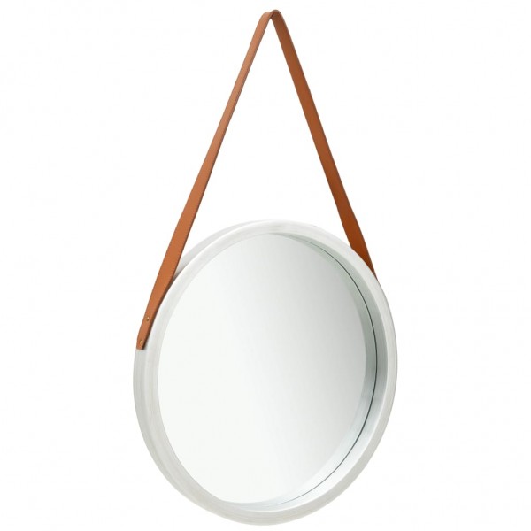 Espelho de parede com correia prateada 50 cm D
