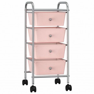 Carrinho de armazenamento portátil 4 caixotes de plástico rosa D