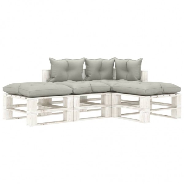 Set muebles de palés de jardín 4 pzas madera cojines gris taupe Set muebles de palés de jardín 4 pzas madera cojines gris taupe D
