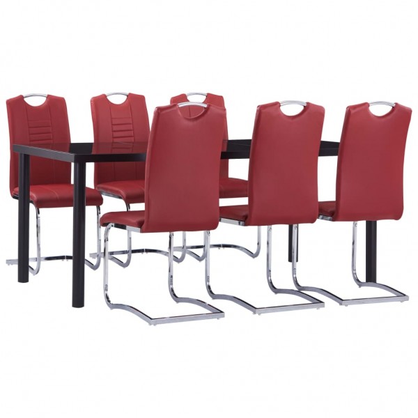 Juego de comedor 7 piezas cuero sintético rojo D