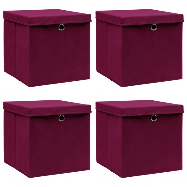 Caja de almacenaje con tapas 4 uds tela rojo oscuro 32x32x32 cm D