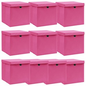 Cajas de almacenaje con tapas 4 uds tela rosa 32x32x32 cm D