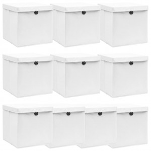 Cajas de almacenaje con tapas 10 uds tela blanco 32x32x32 cm D