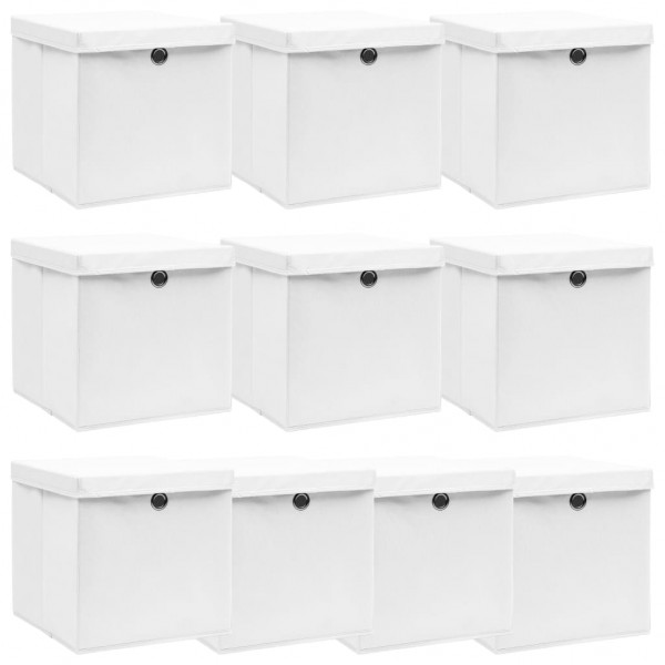 Caixas de armazenagem com tampas de 10 x tela branca 32 x 32 x 32 cm D