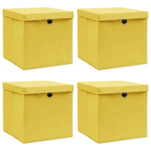 Cajas de almacenaje con tapas 4 uds tela amarillo 32x32x32 cm D