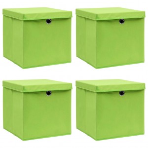 Cajas de almacenaje con tapas 10 uds tela verde 32x32x32 cm D
