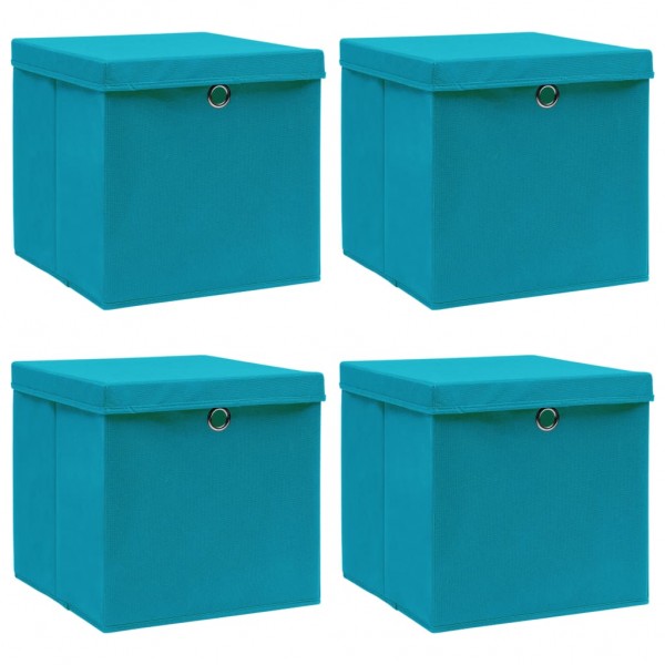 Caixa de armazenamento com tampa 4 peças tecido azul claro 32x32x32 cm D