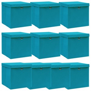 Caja de almacenaje con tapa 4 uds tela azul celeste 32x32x32 cm D