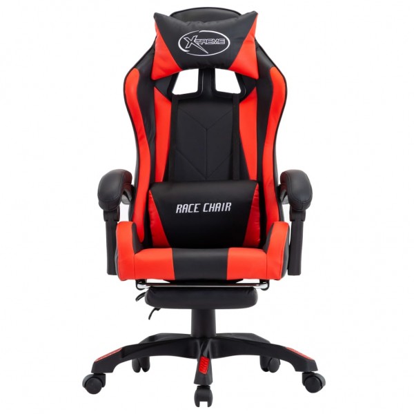 Silla gaming con reposapiés cuero sintético rojo y negro M 2