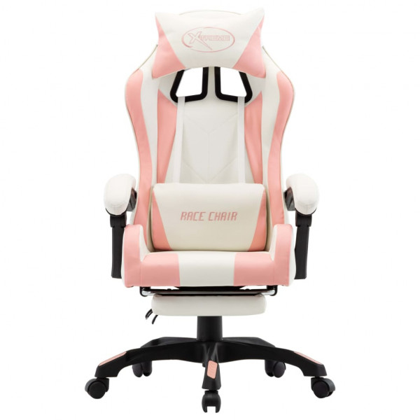 Silla gaming con reposapiés cuero sintético rosa y blanco M 2