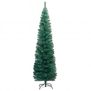 Árbol de Navidad artificial delgado y soporte PVC verde 210 cm D