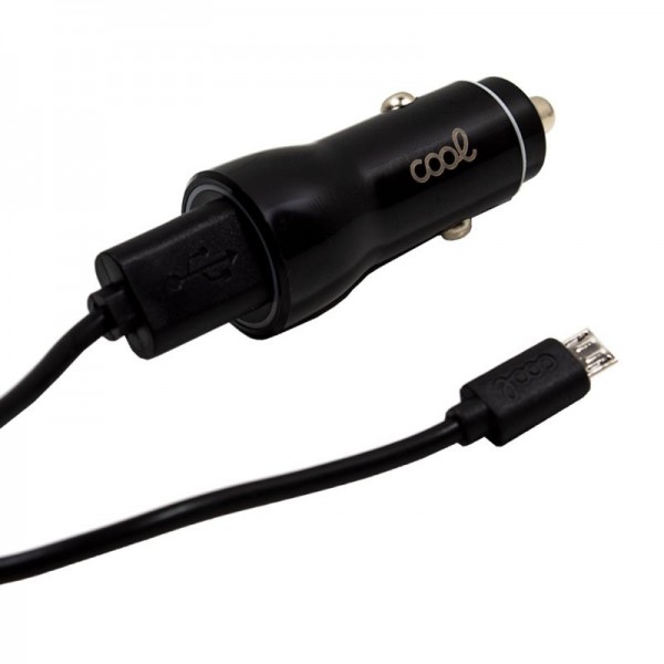 Cargador Coche Cable MicroUsb (2 x Usb) COOL 2.4A Kit 2 en 1 Negro D