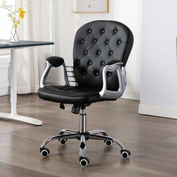 Cadeira de escritório giratória de couro sintético preto D
