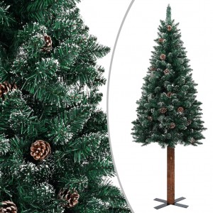 Árvore de Natal fina feita de madeira verdadeira e pinhas PVC 150 cm D