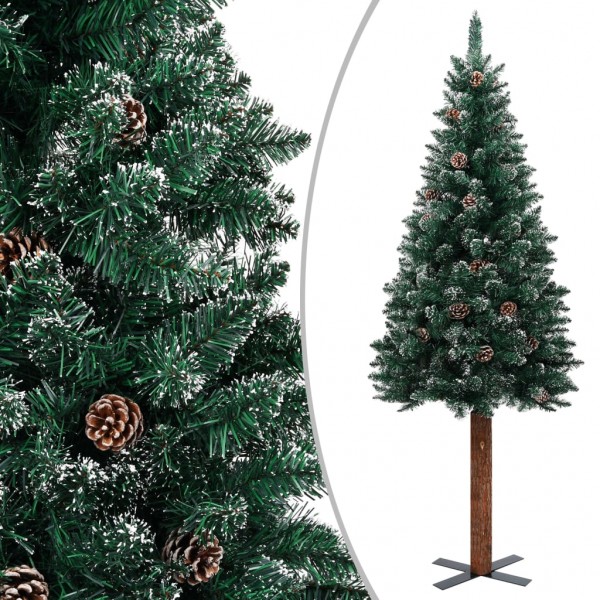 Árvore de Natal fina madeira autêntica e pinhas PVC 210 cm D