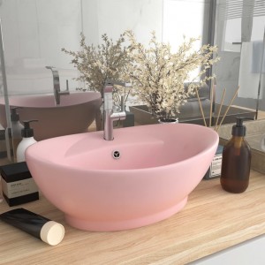 Lavabo lujoso con rebosadero cerámica rosa mate 58.5x39 cm D