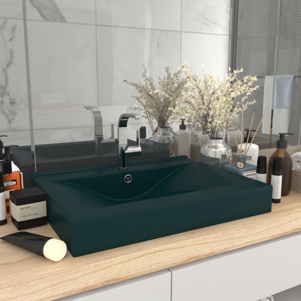 Lavabo de luxo com torneira cerâmica verde escuro 60x46 cm D