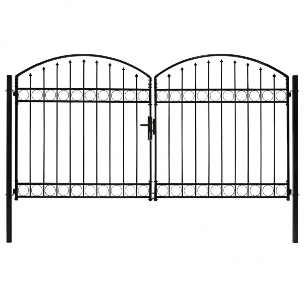 Cancela de valla doble puerta con arco acero negro 300x175 cm D