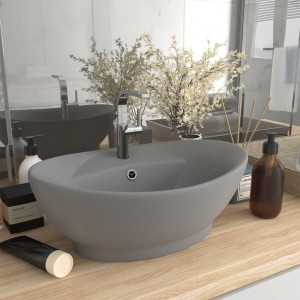 Lavabo de luxo oval com recheio cerâmica cinza claro mate D