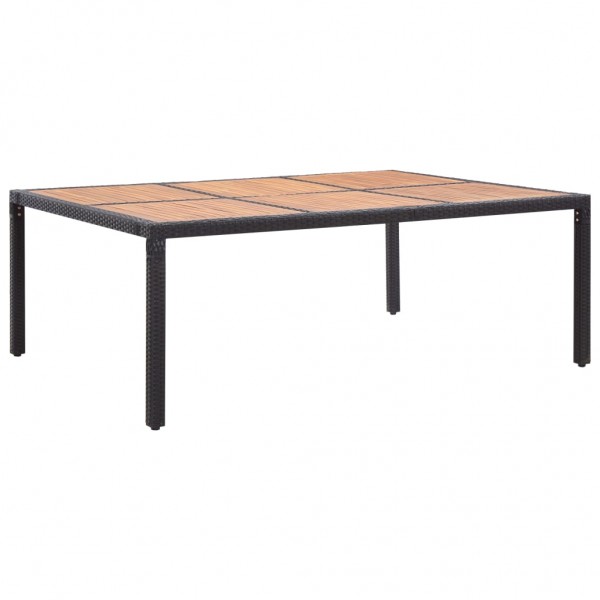 Mesa de jardín ratán PE y madera de acacia negro 200x150x74 cm D