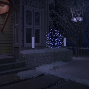 Árbol de Navidad 120 LEDs luz azul fría flores de cerezo 150 cm D
