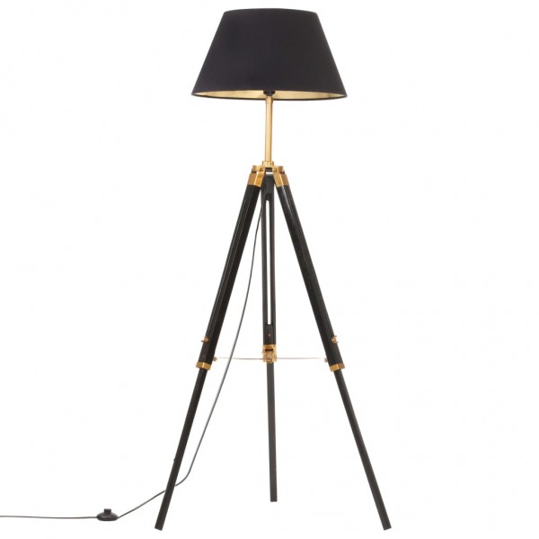 Lámpara de trípode madera maciza de teca negro y dorado 141 cm D