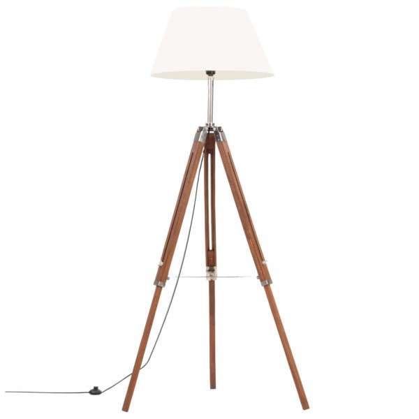Lámpara de trípode madera maciza de teca marrón y blanco 141 cm D