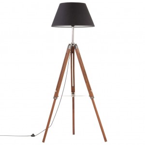 Lámpara de trípode madera maciza de teca marrón y negro 141 cm D