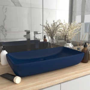 Lavabo rectangular de luxo cerâmica azul escuro mate 71x38 cm D